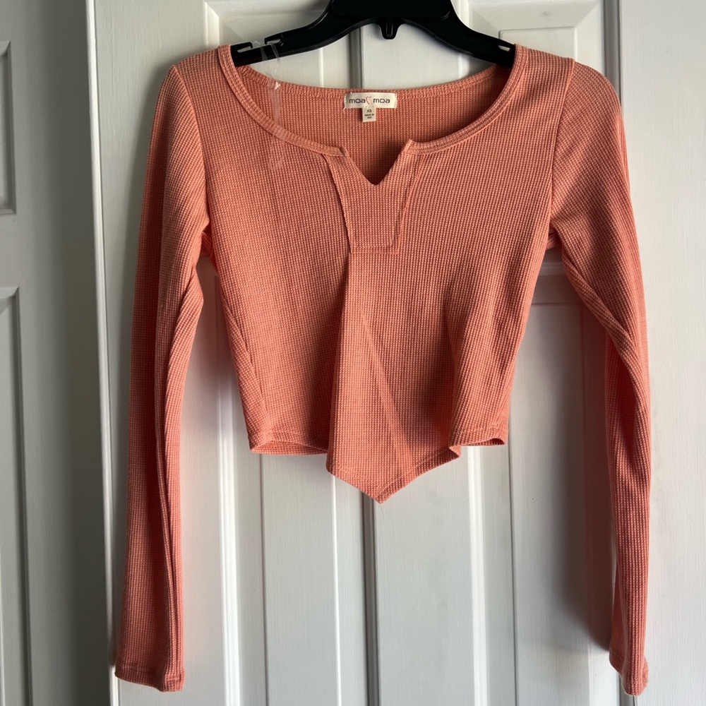 Coral Long Sleeve Ribbed Top